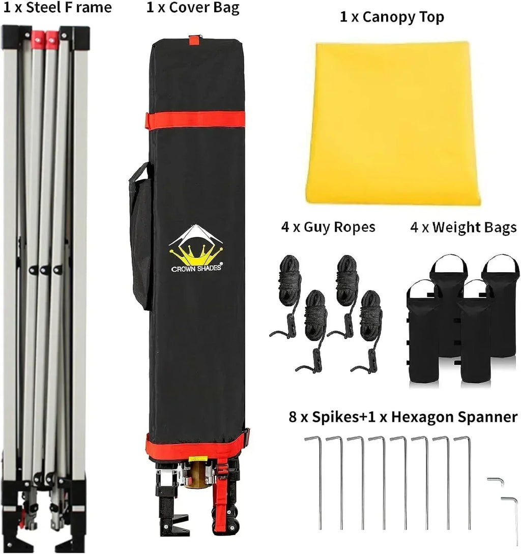 10x10 Pop-Up Awning One-Click Installation Beach Tent Outdoor Sunshade Silver Coated Top