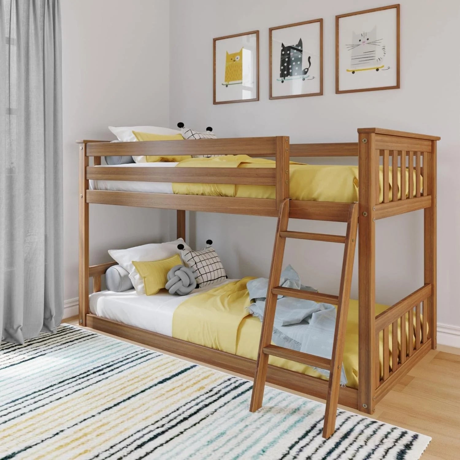 Max & Lily Fundamental Twin Low Bunk Bed Kids Solid Wood Modern Bed Frame Strong Wooden Slats