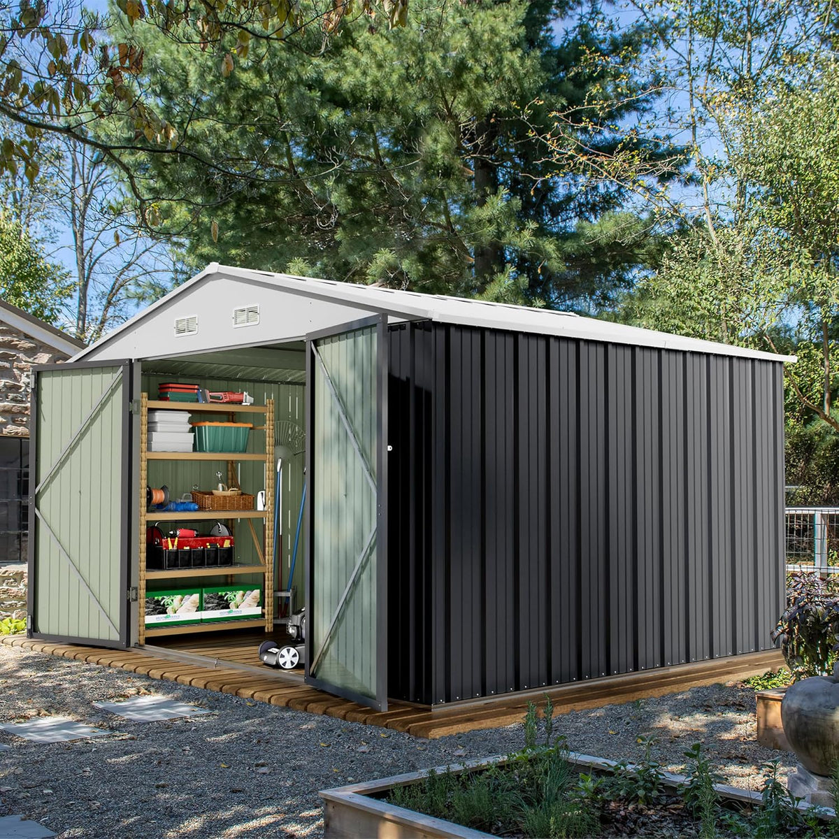 Devoko Outdoor Storage Shed Lockable Metal Garden Shed Steel Anti-Corrosion Storage House