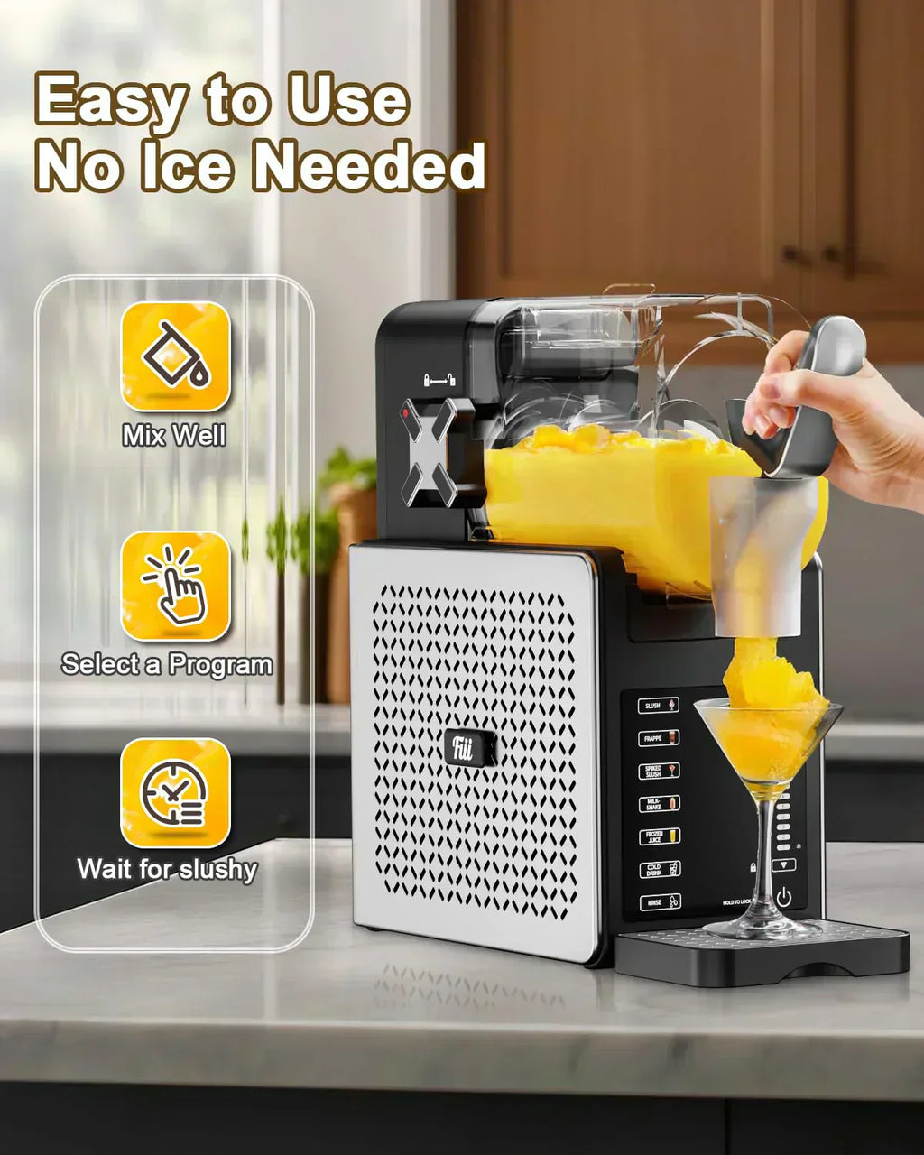 Fiii Slushie Machine 92 oz Slushy Machine for Home 6 Preset Programs Quiet Operation LED Display