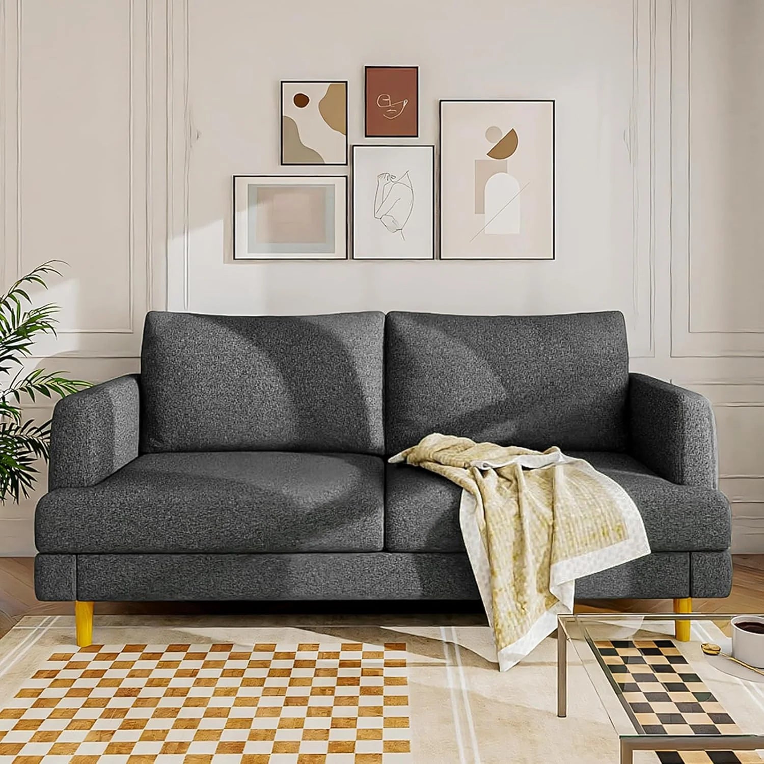 Loveseat Sofa Couch for Living Room with USB Type C Ports 70 Small Dark Gray Upholstered Couches