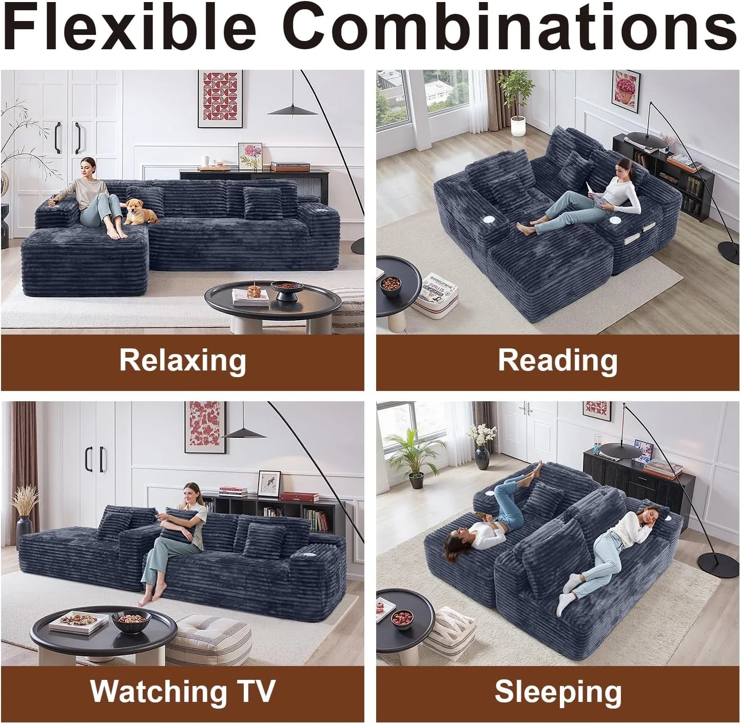 Cloud Sectional Couch with L-Shape Chaise, Modern Modular Sofa with Deep Seat, Built-in Cup Holder & Storage Pocket for Living Room Bedroom, No Assembly Required (Dark Gray, Left Sitting Chaise)