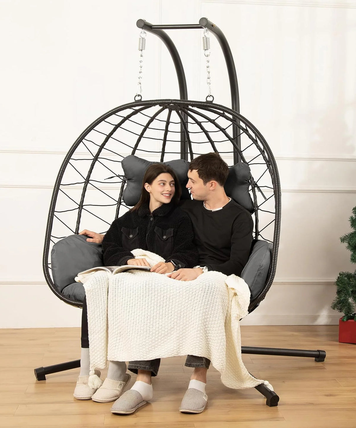 Double Egg Chair Hammock Swing Chair Foldable Hanging Loveseat UV Resistant Cushions