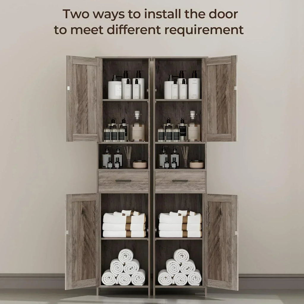 Homhedy 67 H Tall Bathroom Storage Cabinet with 2 Barn Doors and 1 Drawer Narrow Storage Unit