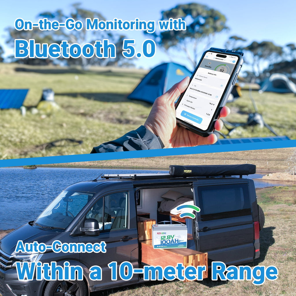 Redodo 12V 100Ah LiFePO4 Battery Bluetooth 100A BMS Remote Control Lithium Battery Low-Temp Protection for Trolling Motor RV