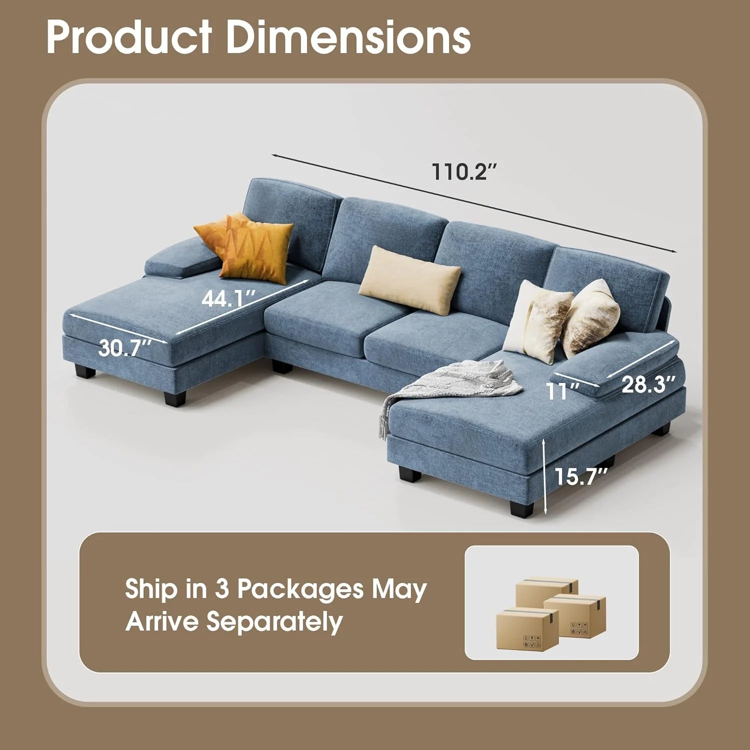 Furmax Sectional Couches for Living Room U-Shaped Sofa Couch Linen Fabric 4 Seat Sofa Set