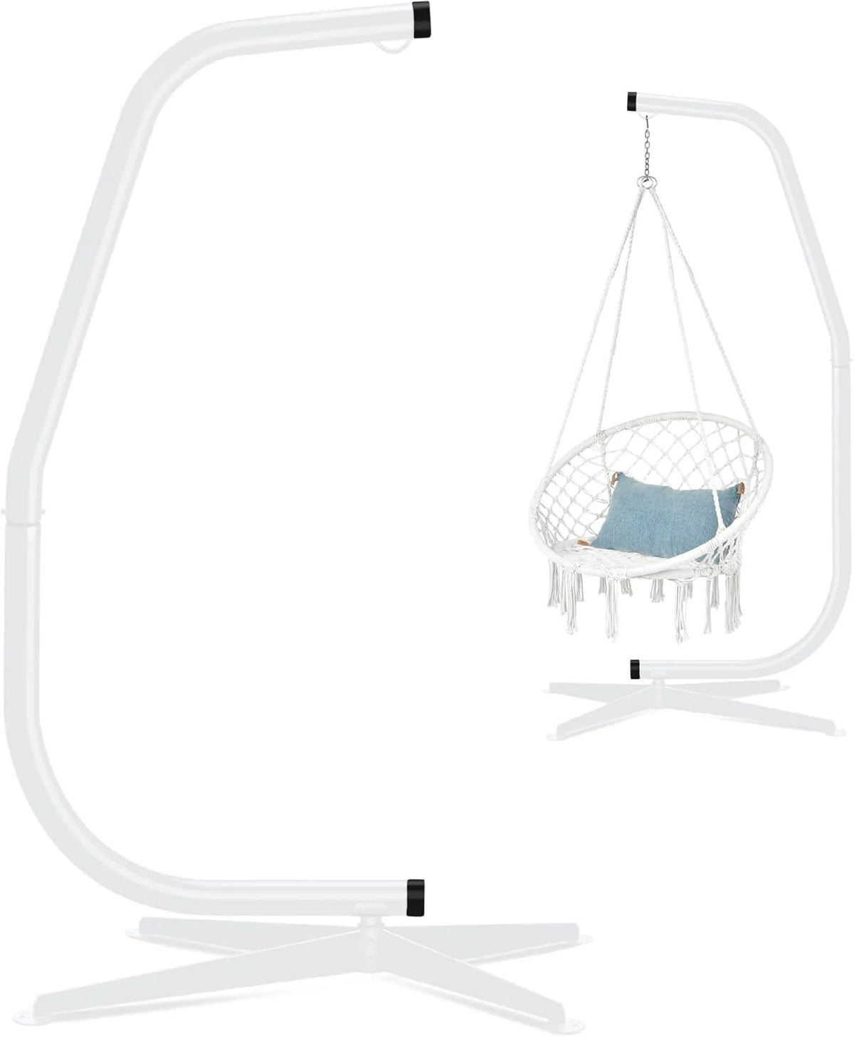 Best Choice Products Metal Hanging Hammock C-Stand for Chair/Weather-Resistant Finish, Offset Base - Stand Only - Black
