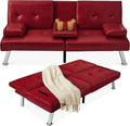 Best Choice Products Faux Leather Upholstered Modern Convertible Futon, Adjustable Folding Sofa Bed