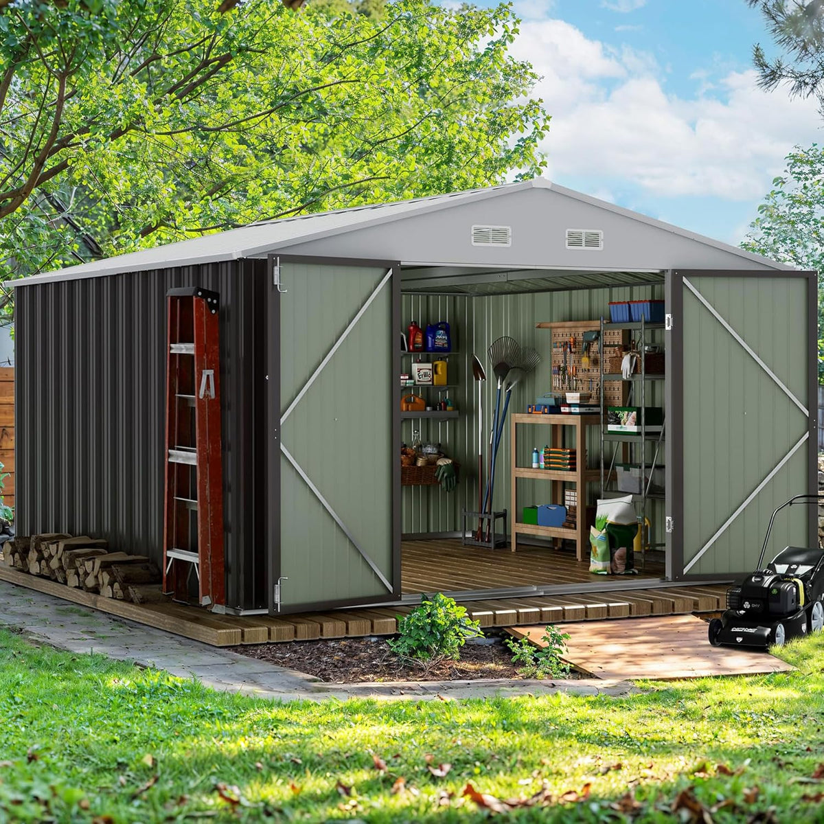 Devoko Outdoor Storage Shed Lockable Metal Garden Shed Steel Anti-Corrosion Storage House