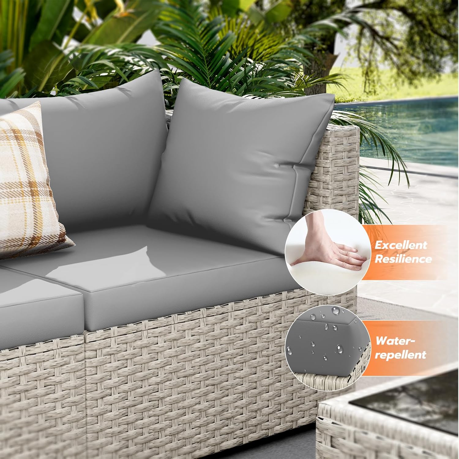 UDPATIO Outdoor Patio Furniture Set, 7-Piece PE Wicker Sectional Sofa with Tea Table, Outdoor Conversation Set for Patio, Garden, Backyard Green