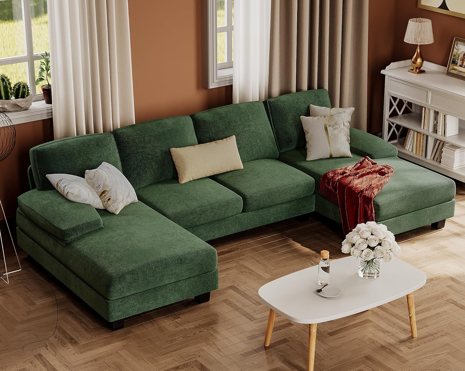 Furmax Sectional Couches for Living Room U-Shaped Sofa Couch Linen Fabric 4 Seat Sofa Set