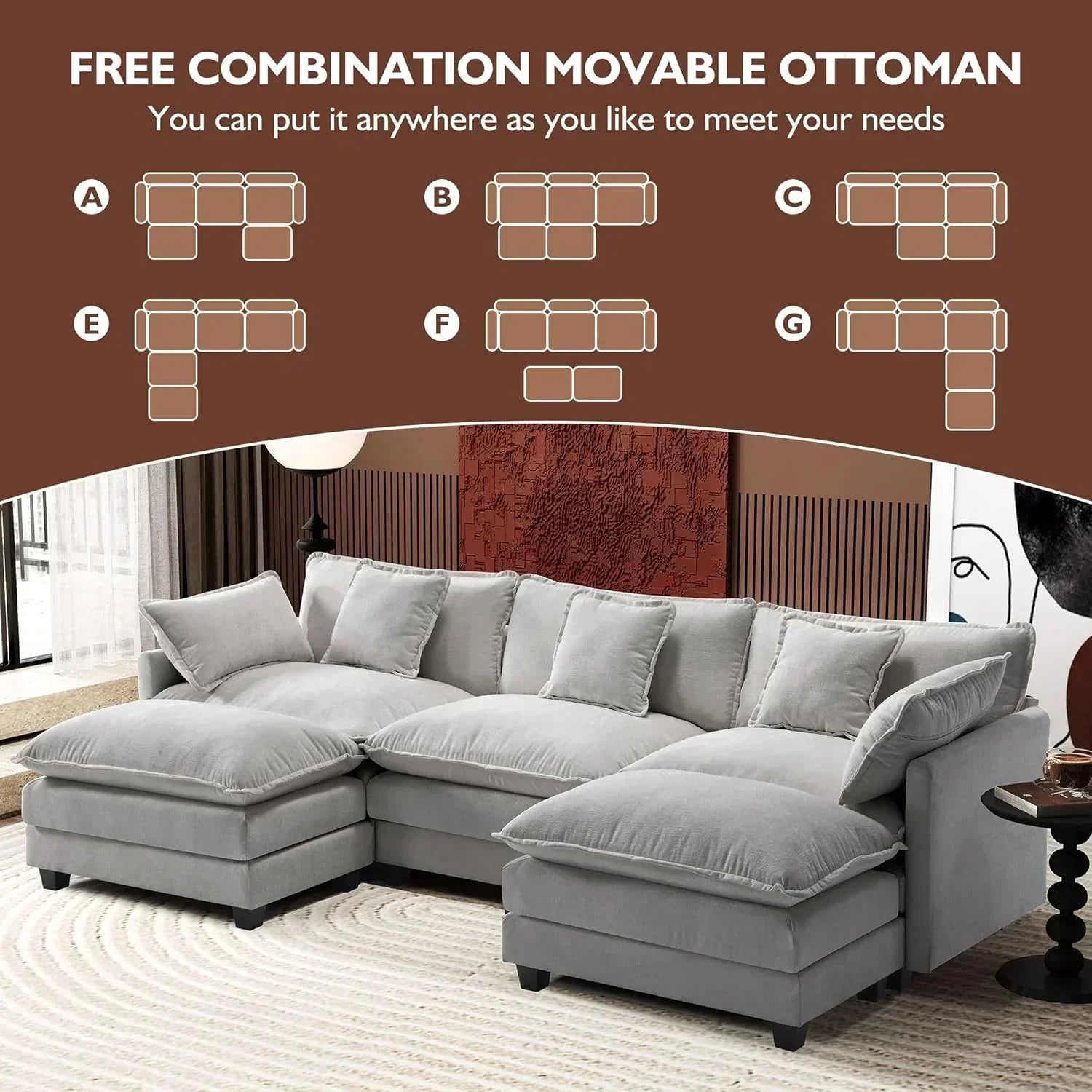 ihanherry 146-inch U-shaped modern sofa modular area cloud sofa