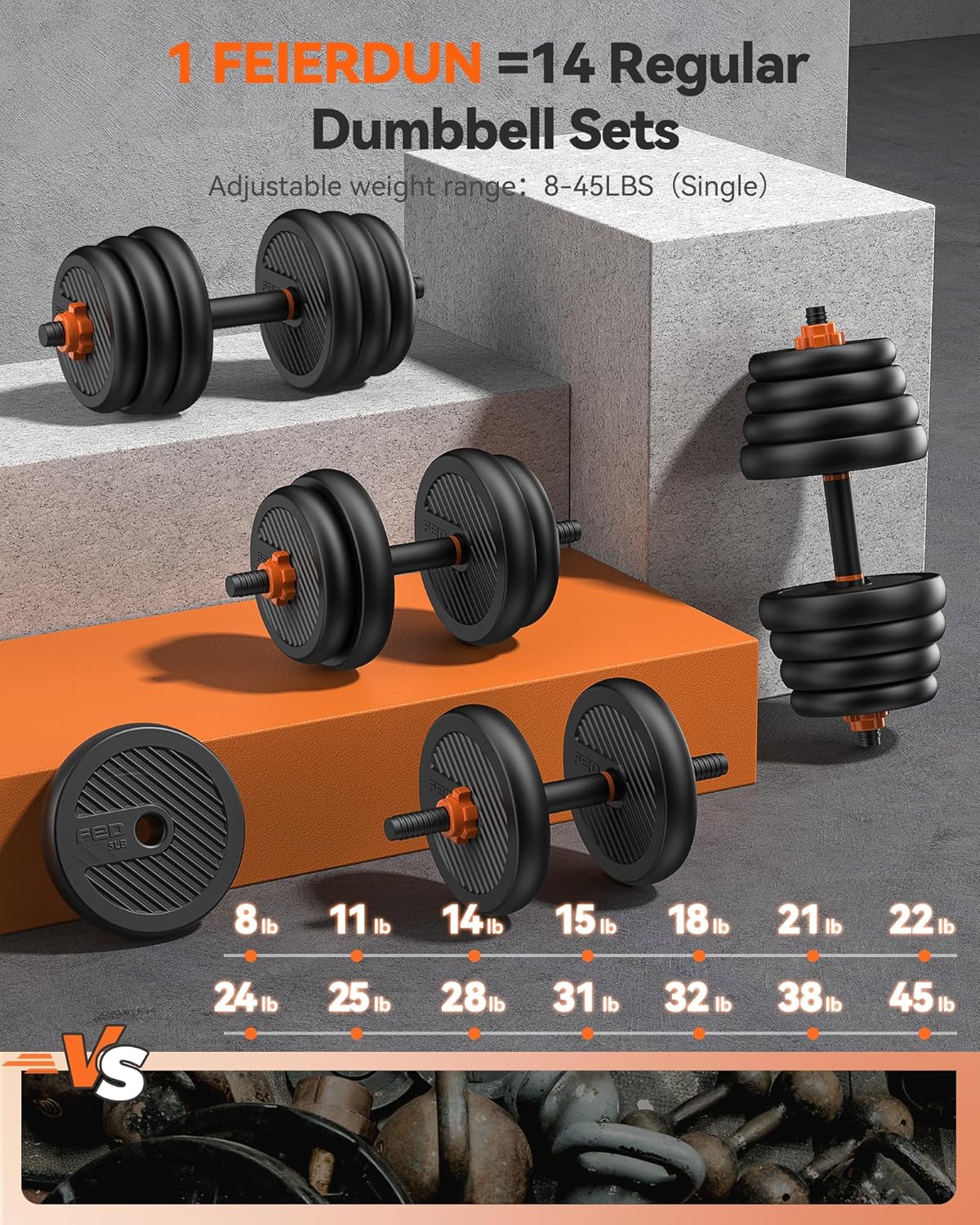 Feierdun adjustable dumbbells with connectors Barbell, kettlebell push-up stand