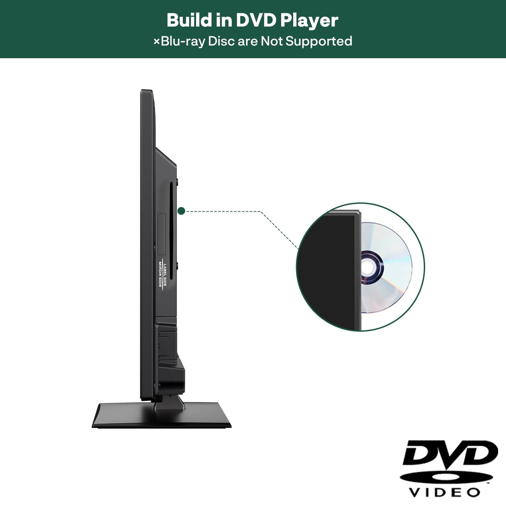 SYLVOX 27 Smart RV TV with Wall Mount, 12 Volt TV with Built-in DVD Player, 1080P Google OS ATSC NTSC WiFi Bluetooth HDMI USB, AC/DC Powered, for RV Camper Van (Trailer Series)