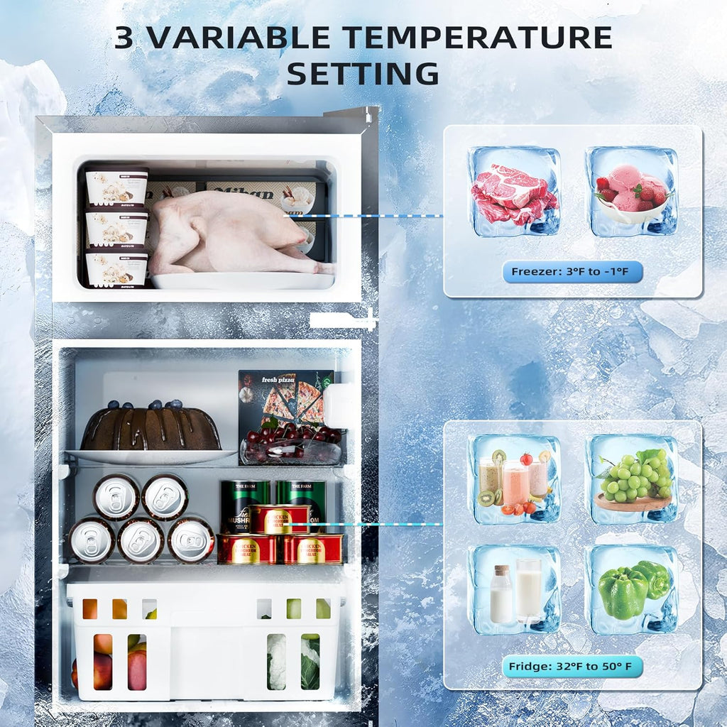 Antarctic Star 3.2 Cu.Ft Mini Refrigerator with Freezer Double Door Fridge Compact Refrigerator
