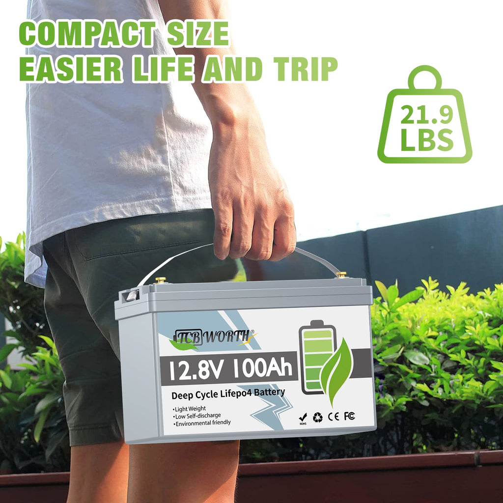 12V 100Ah LiFePO4 Lithium Battery,100A BMS,TCBWORTH Group 31 Battery for RV,Solar,Marine,Camping,Trolling Motor,off-Grid,Backup Power,Motorhome,15000+Deep Cycles