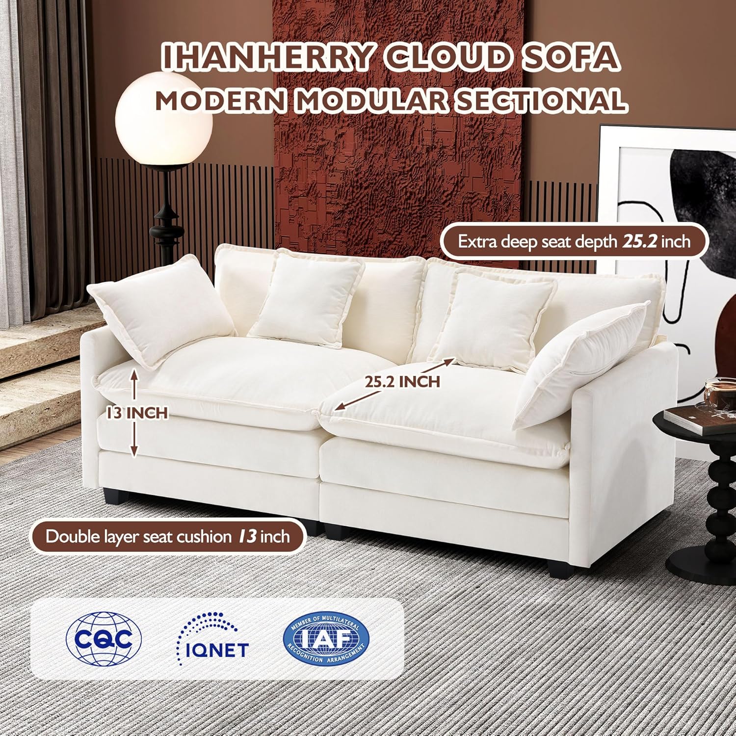 ihanherry 146-inch U-shaped modern sofa modular area cloud sofa