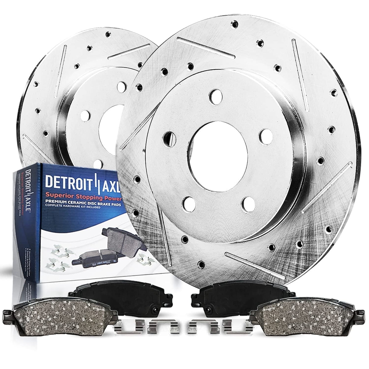 Detroit Axle - Rear Brake Kit for Hyundai Tucson Kia Sportage 2022 2023 2024 2025, 11.81 inch Drilled and Slotted Disc Brake Rotors Ceramic Brakes Pads Replacement