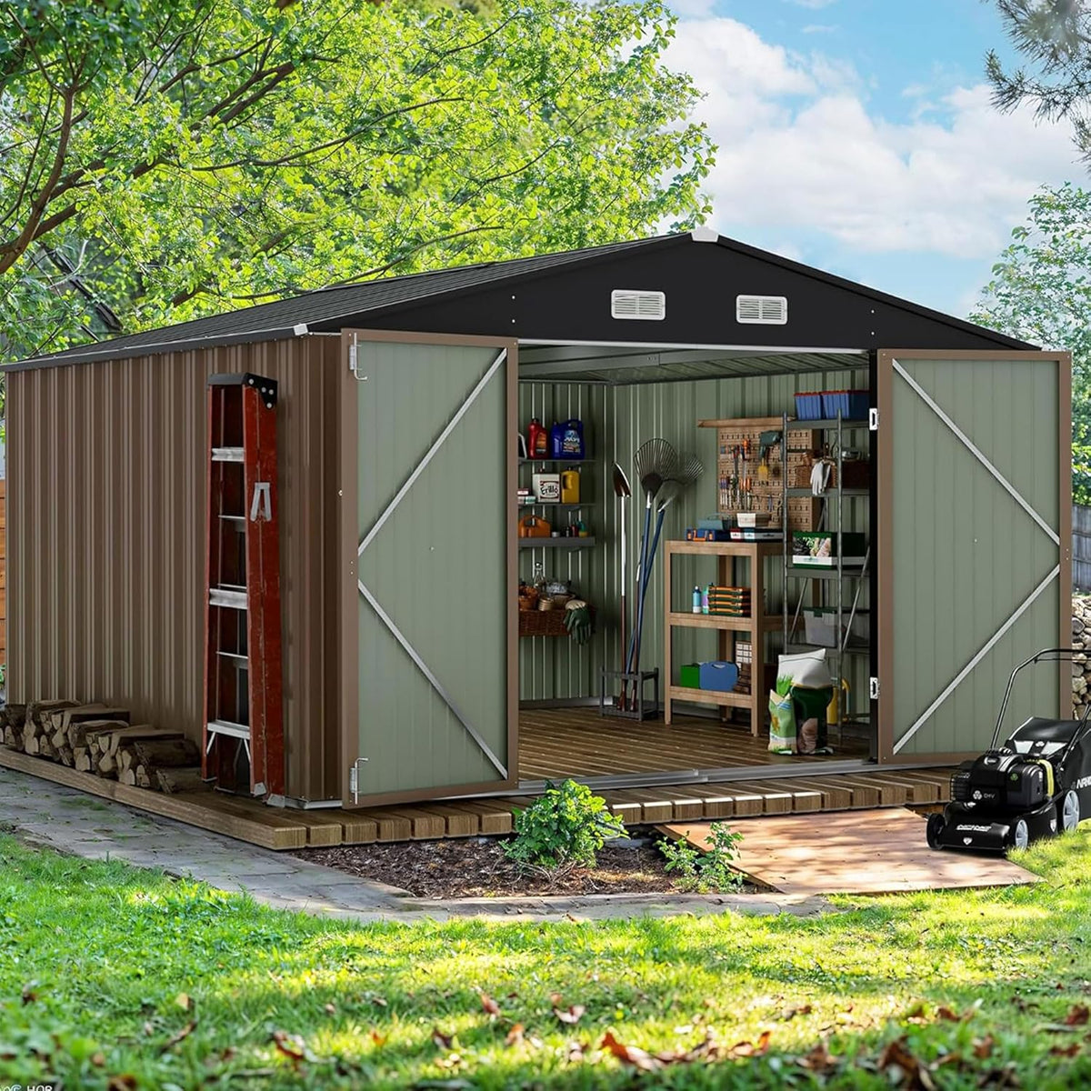Devoko Outdoor Storage Shed Lockable Metal Garden Shed Steel Anti-Corrosion Storage House