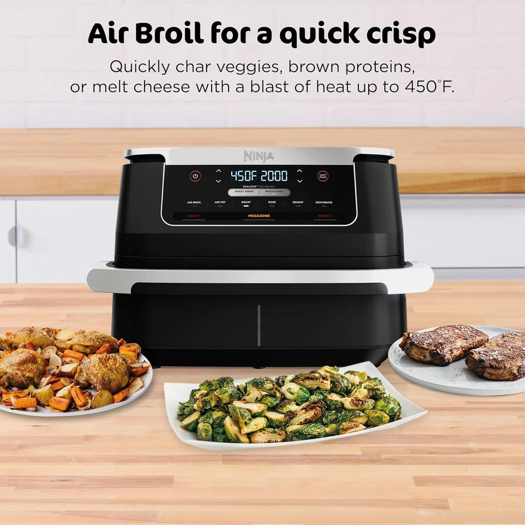 Ninja Foodi 10QT 6-in-1 DualZone Smart XL Air Fryer, 2 Independent 5QT Baskets, Smart Cook Thermometer, Match Cook, Smart Finish, Air Fry, Roast, Bake, Dehydrate, Reheat, Grey, DZ550