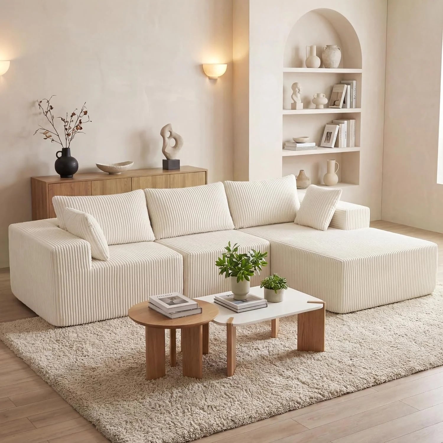 DUMOS 108 Boneless Couch, Cloud Sectional Couch with L-Shape Chaise, Modular Sectional Sofa with Deep Seat, Upholstered Couch for Living Room Bedroom, No Assembly Required (Grey, Left Facing Chaise)