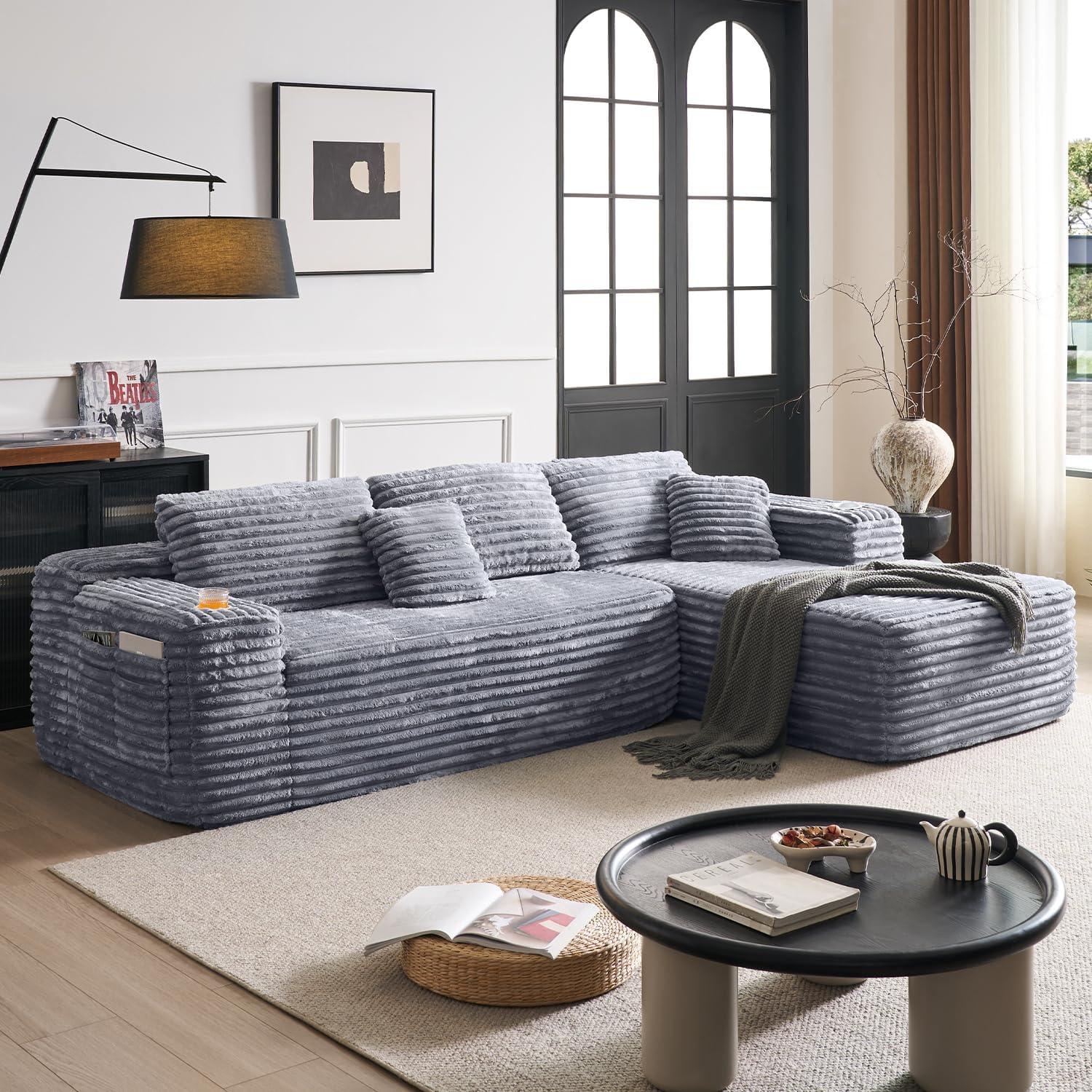 Cloud Sectional Couch with L-Shape Chaise, Modern Modular Sofa with Deep Seat, Built-in Cup Holder & Storage Pocket for Living Room Bedroom, No Assembly Required (Dark Gray, Left Sitting Chaise)