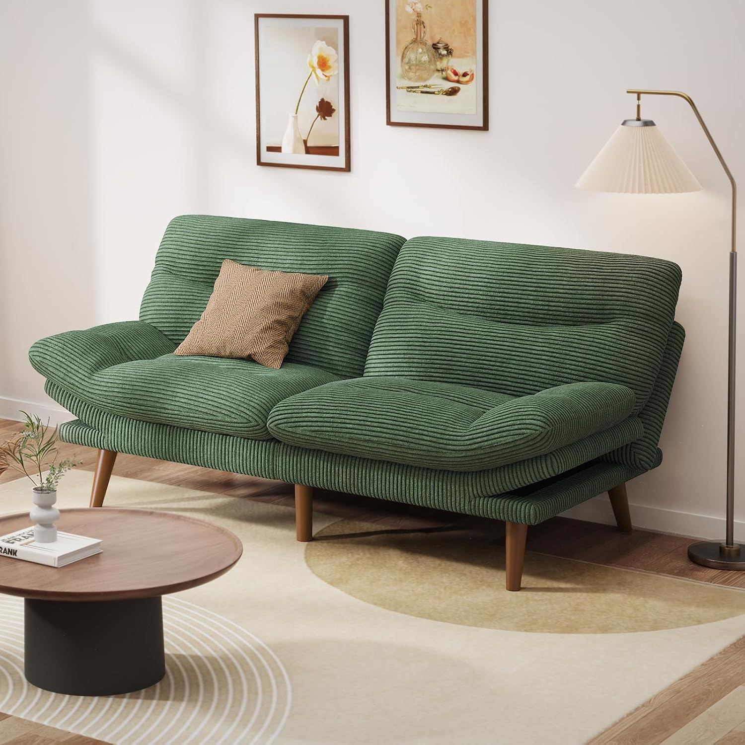 Convertible Futon Sofa Bed, 66 Inch Corduroy Futon Sofa Recliner Sofa Bed for Small Spaces, Playrooms or Offices