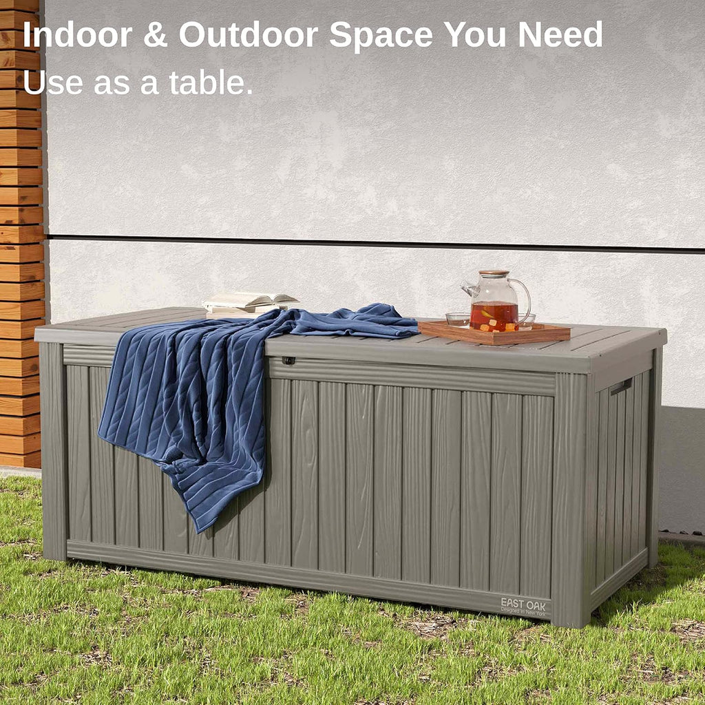 EAST OAK Outdoor Storage Box 60 Gallon Deck Box Indoor and Outdoor Use Waterproof Resin Storage