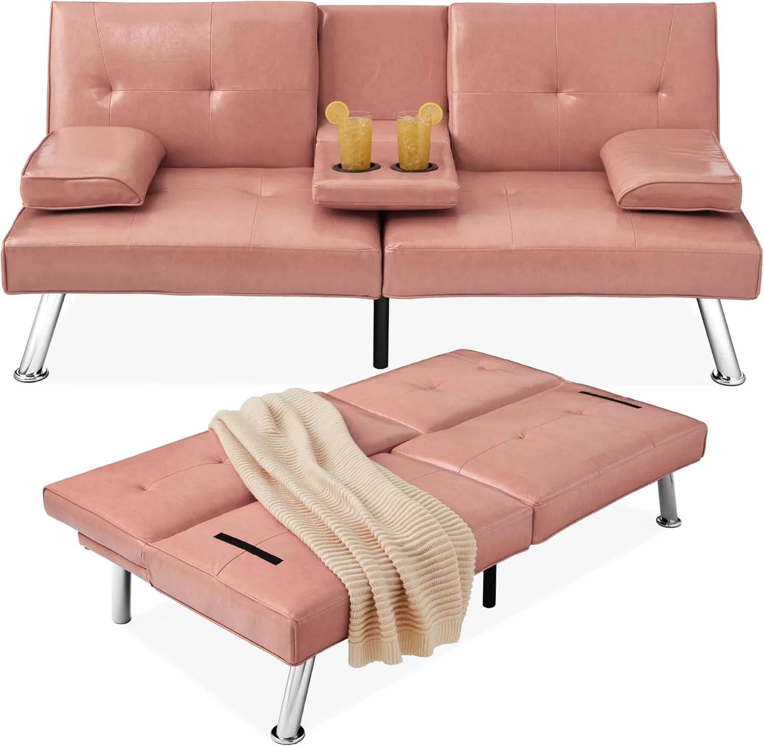 Best Choice Products Faux Leather Upholstered Modern Convertible Futon, Adjustable Folding Sofa Bed