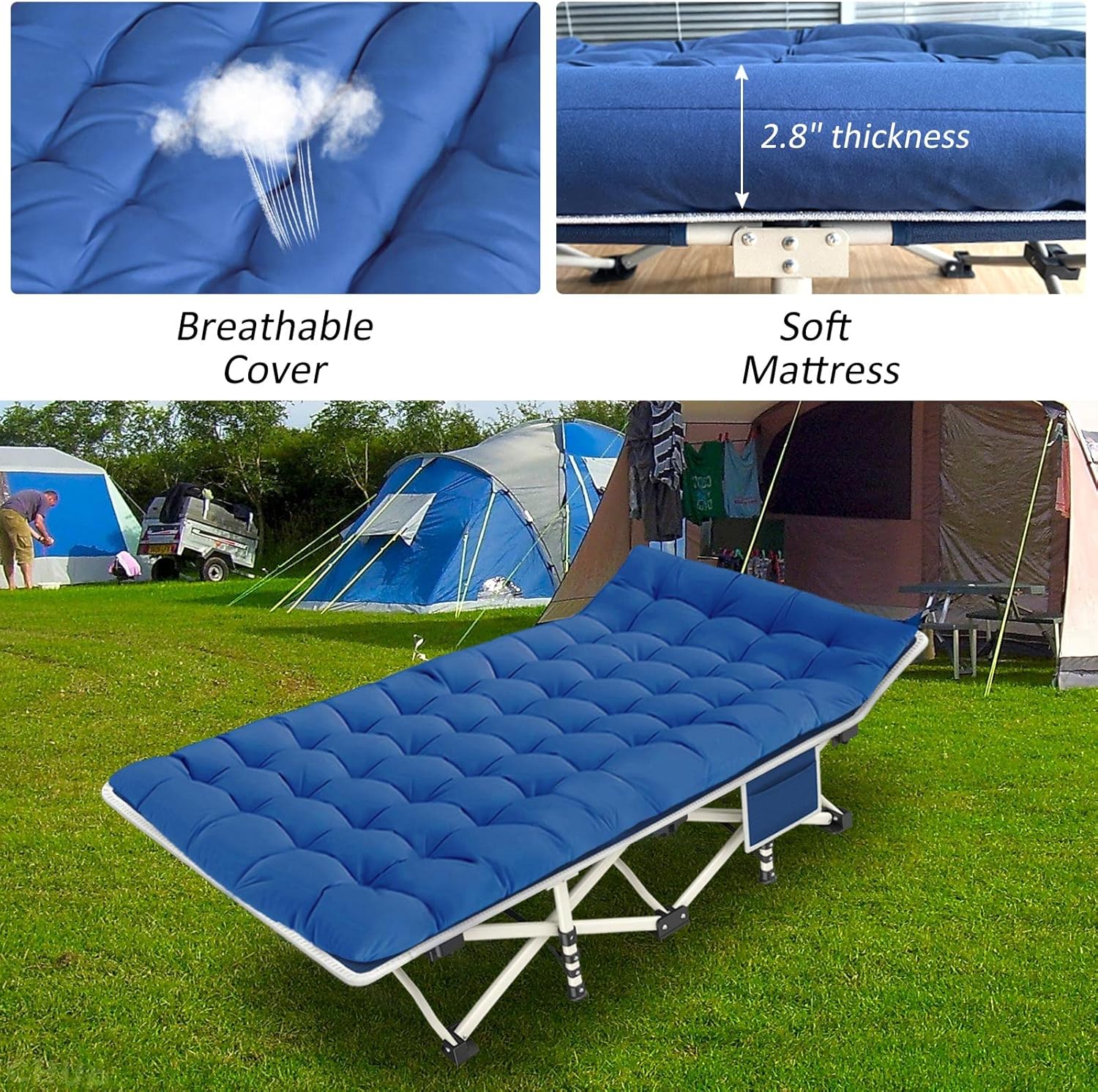 2 Pack Camping Cot with Mattress Comfortable Sleeping Cot Camping Cots for Adults 2 Person Folding Cot Heavy Duty Cots for Sleeping with Carry Bag Outdoor Indoor Home Vacation