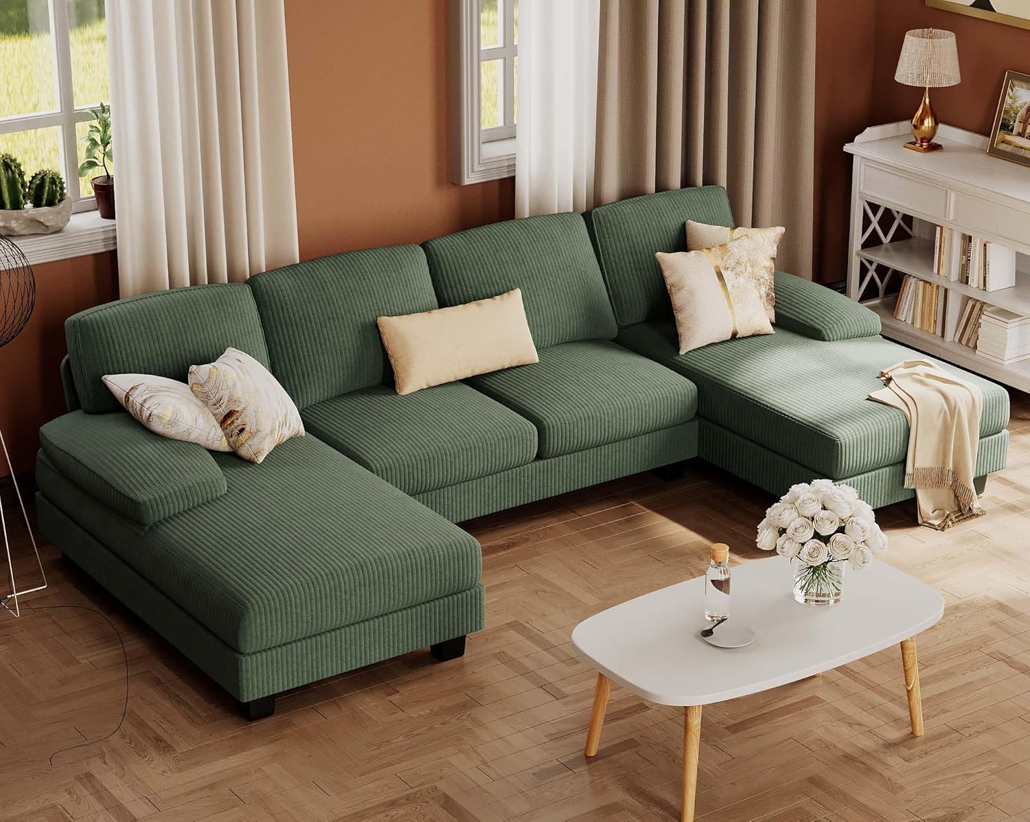 Furmax Sectional Couches for Living Room U-Shaped Sofa Couch Linen Fabric 4 Seat Sofa Set