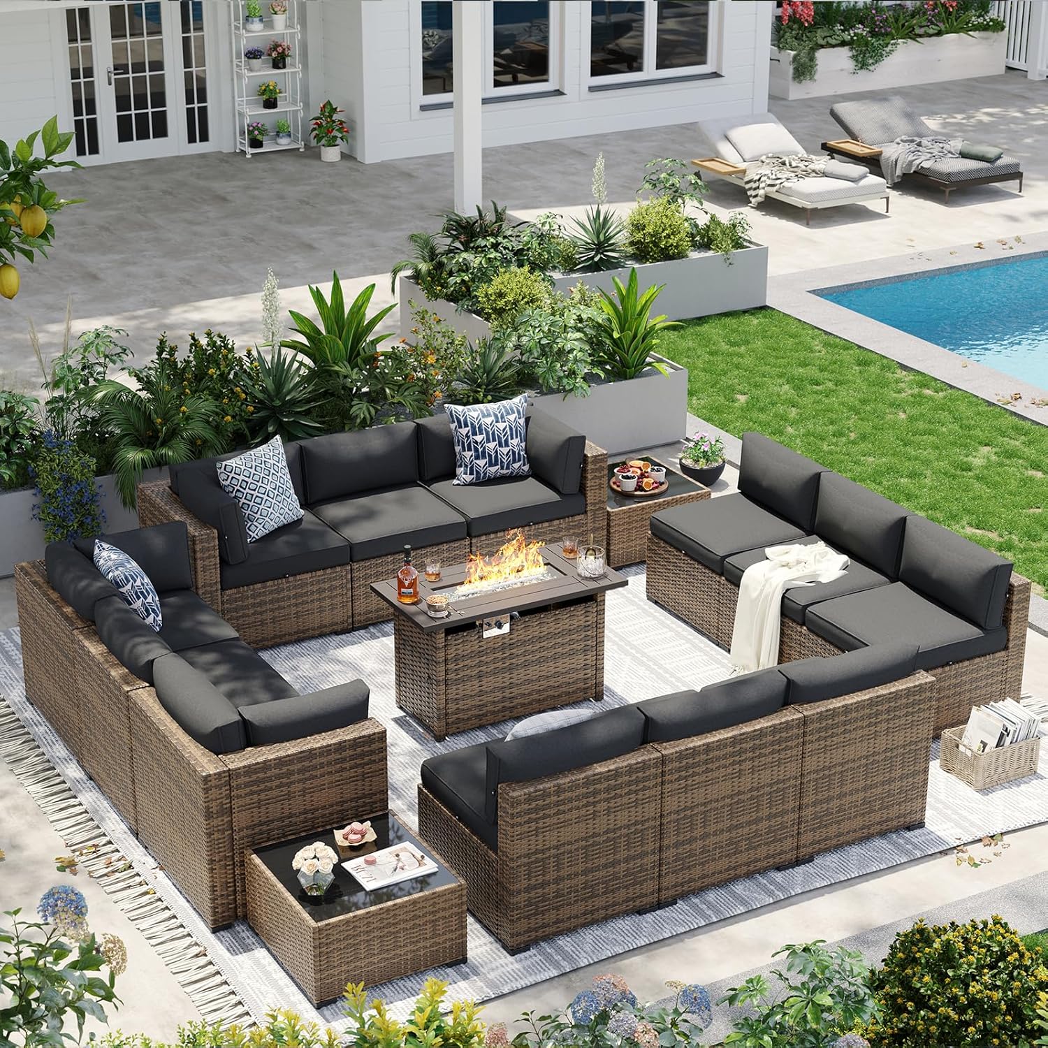 Aoxun Patio Furniture Sets, 7-Piece Outdoor Patio Furniture with Thick Cushions, Wicker Outdoor Conversation Set Sectional Sofa for Backyard, Poolside, Garden