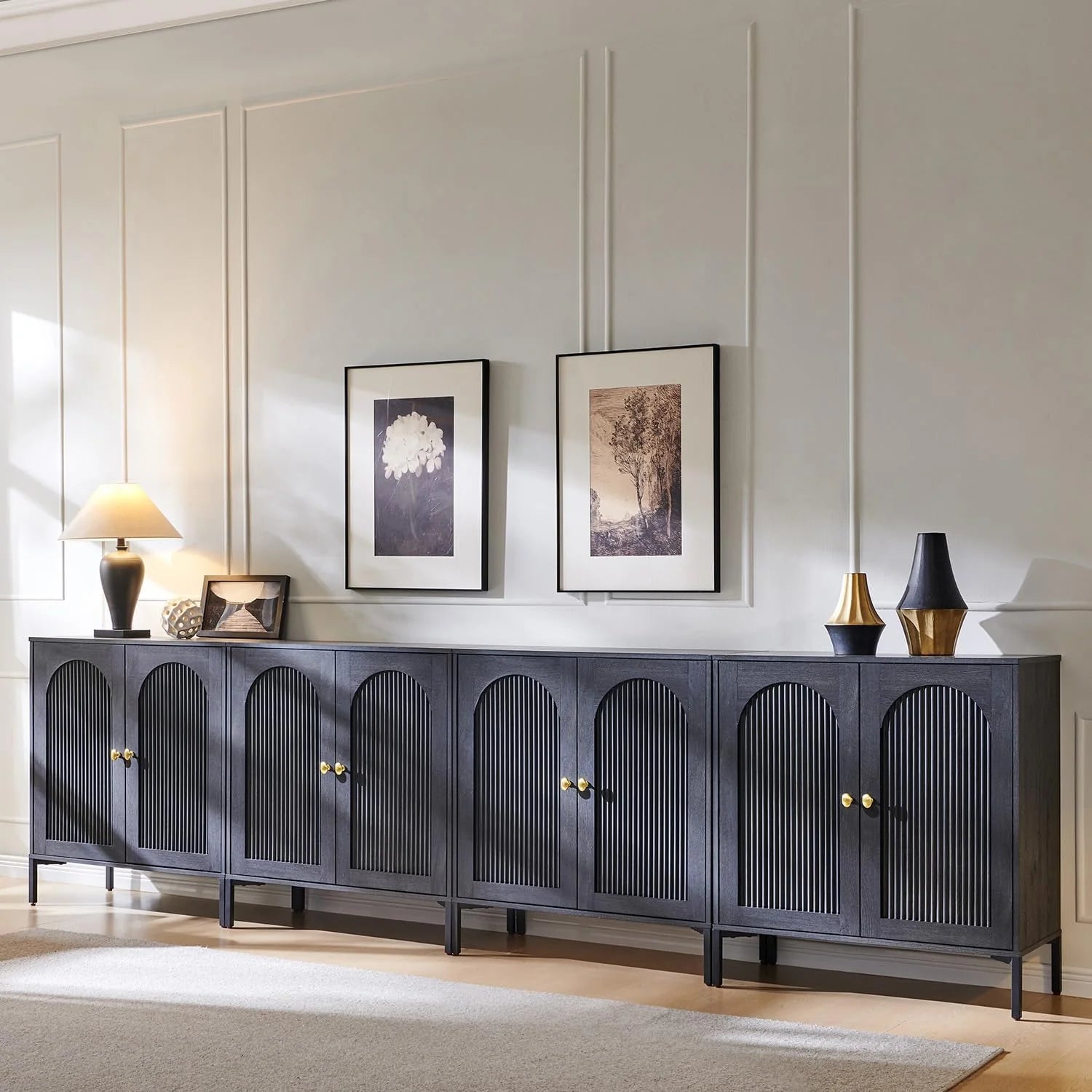 IFGET Modern Buffet Cabinet with Storage 92.63 W Fluted Arched Sideboard Cabinet