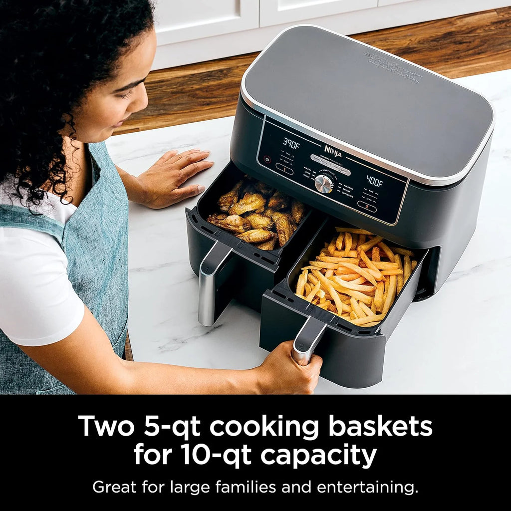 Ninja Foodi 10QT 6-in-1 DualZone Smart XL Air Fryer, 2 Independent 5QT Baskets, Smart Cook Thermometer, Match Cook, Smart Finish, Air Fry, Roast, Bake, Dehydrate, Reheat, Grey, DZ550