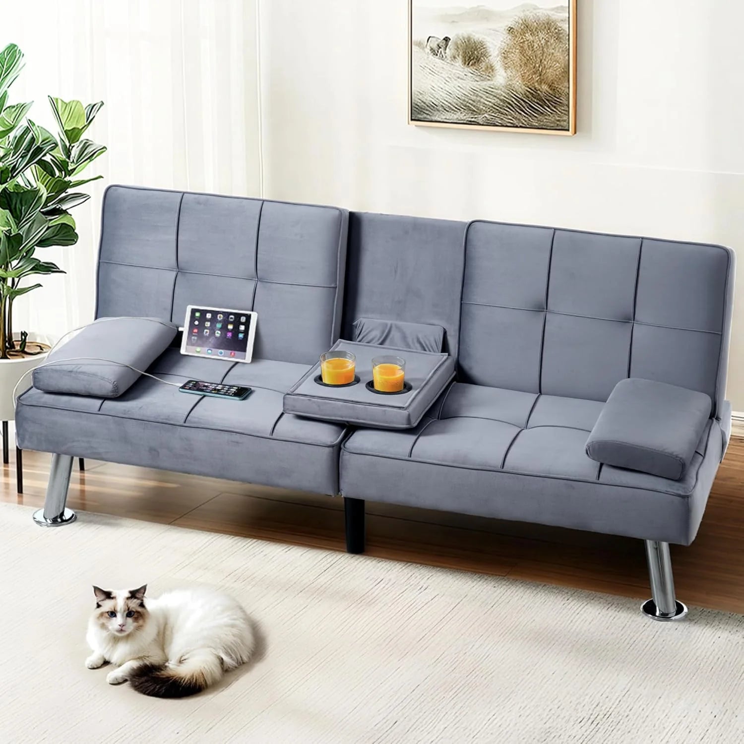FLEXISPOT XCT3 Futon Sofa Bed with USB Charging Port Convertible Sleeper Couch