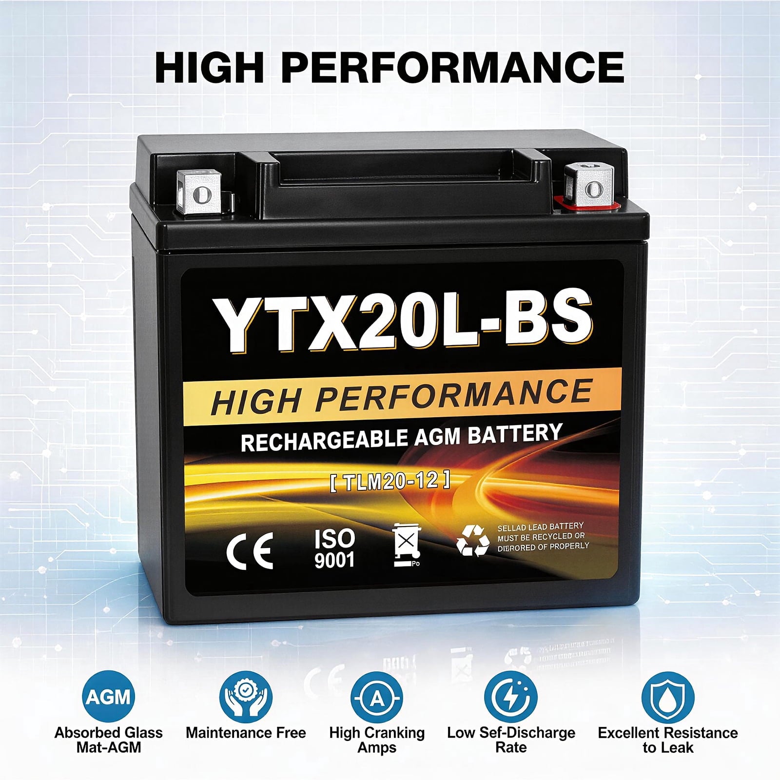 Anlibatt YTX14-BS Motorcycle Battery 12V 12Ah 200CCA Rechargeable Sealed Batteries Powersport Replacement for ATV, Scooter, Jet ski, Dirt Bike