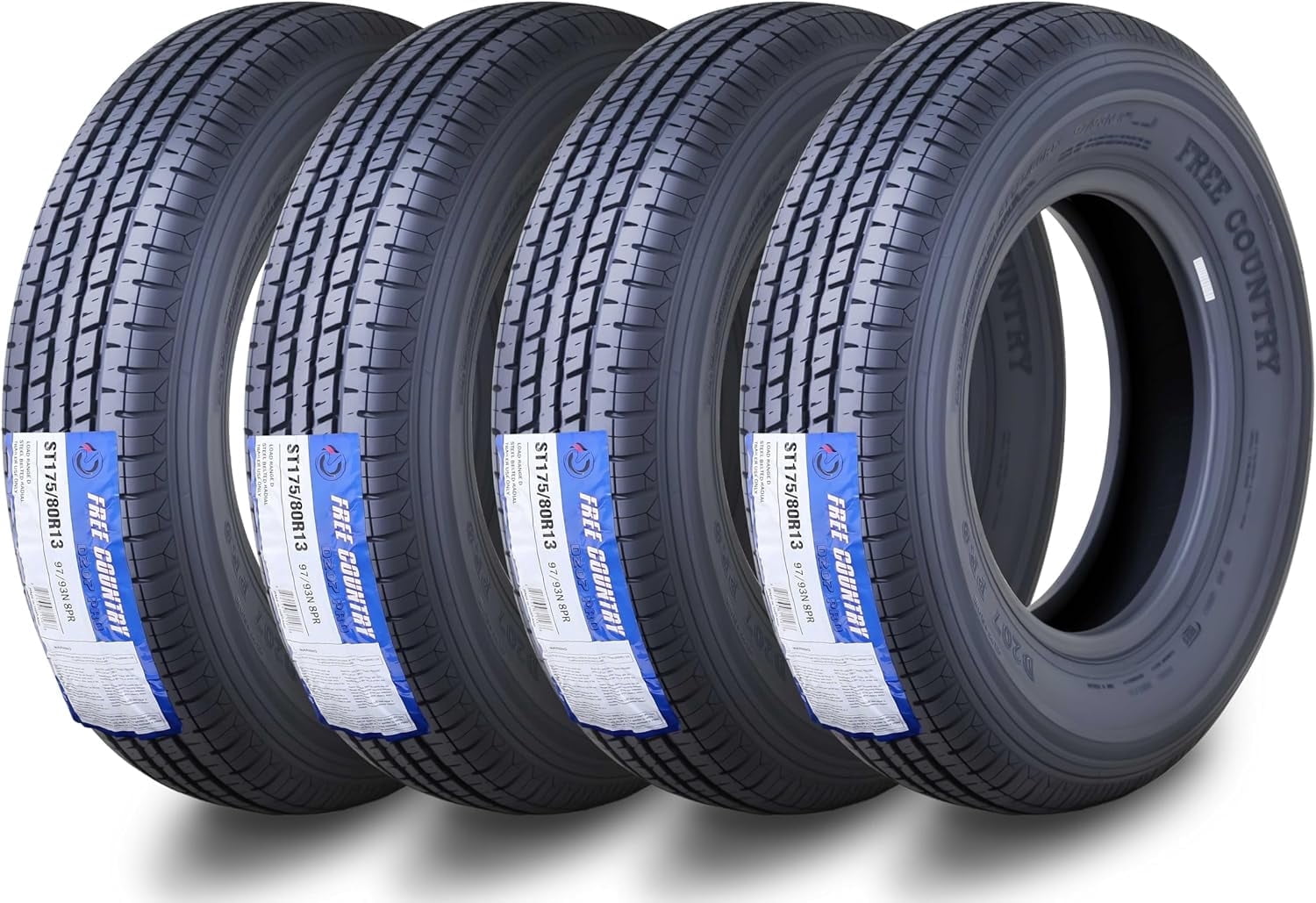 Free Country ST 205/75R15 8 Ply /Load Range D w/Scuff Guard Trailer Tires, Set of 4