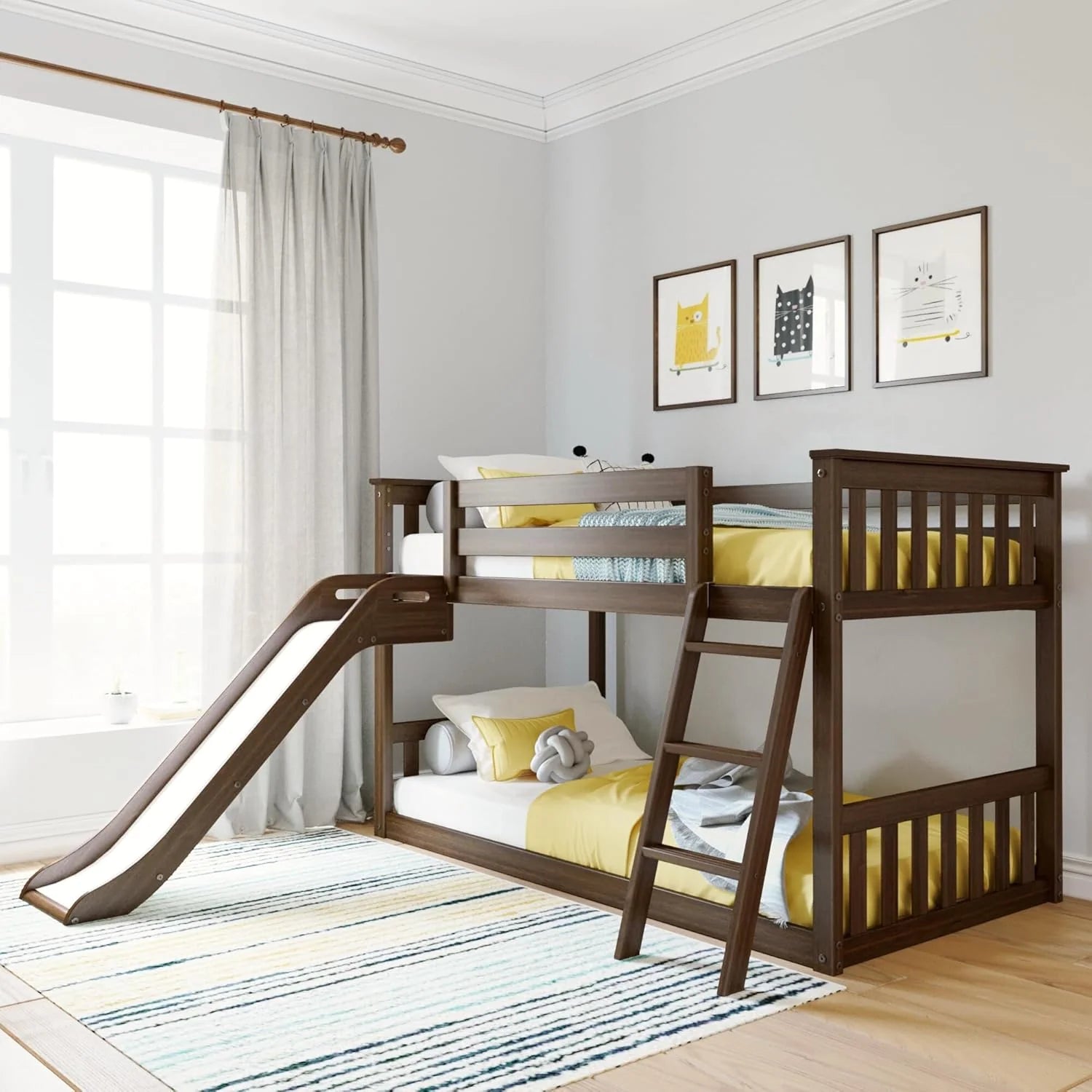Max & Lily Fundamental Twin Low Bunk Bed Kids Solid Wood Modern Bed Frame Strong Wooden Slats