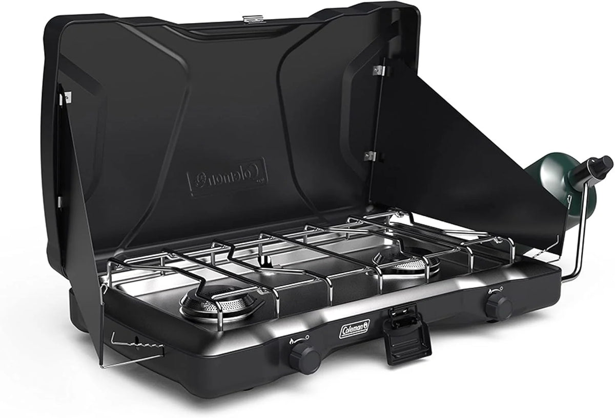 Coleman Triton 2-Burner Propane Stove Portable Camping Cooktop 2 Adjustable Burners Wind Guards