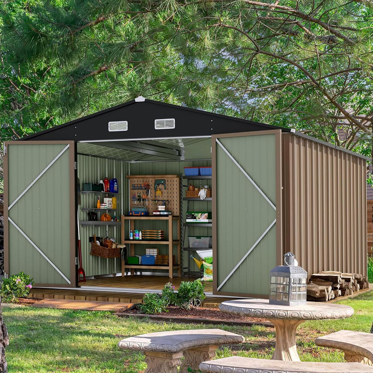Devoko Outdoor Storage Shed Lockable Metal Garden Shed Steel Anti-Corrosion Storage House