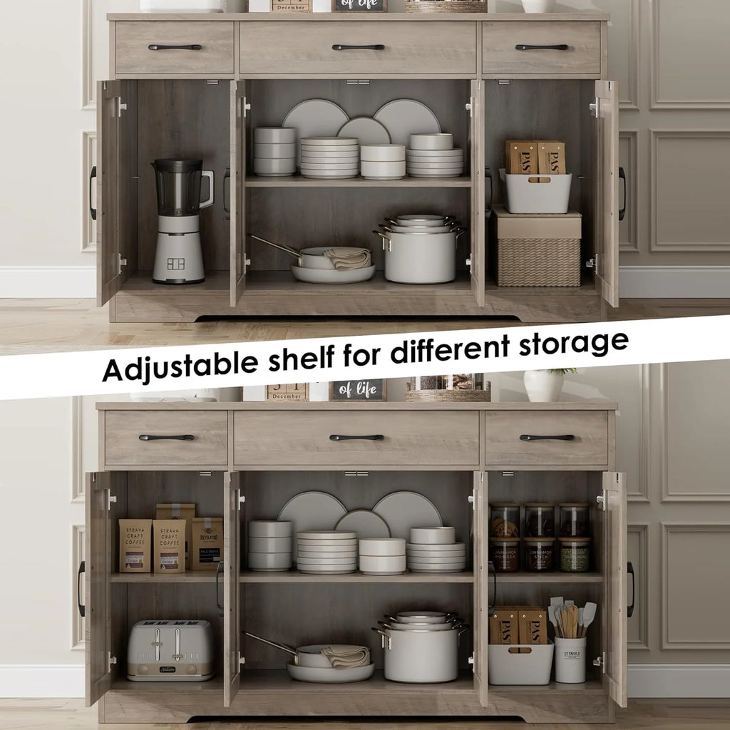 Sideboard with drawers, large 55-inch sideboard, sideboard storage with shelves and doors, modern farmhouse coffee bar wood kitchen dining table